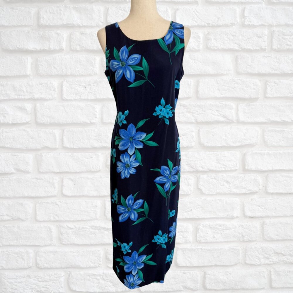 Vintage Studio I Petite Size 8P Blue Floral Maxi Dress Sleeveless 1990's 90's